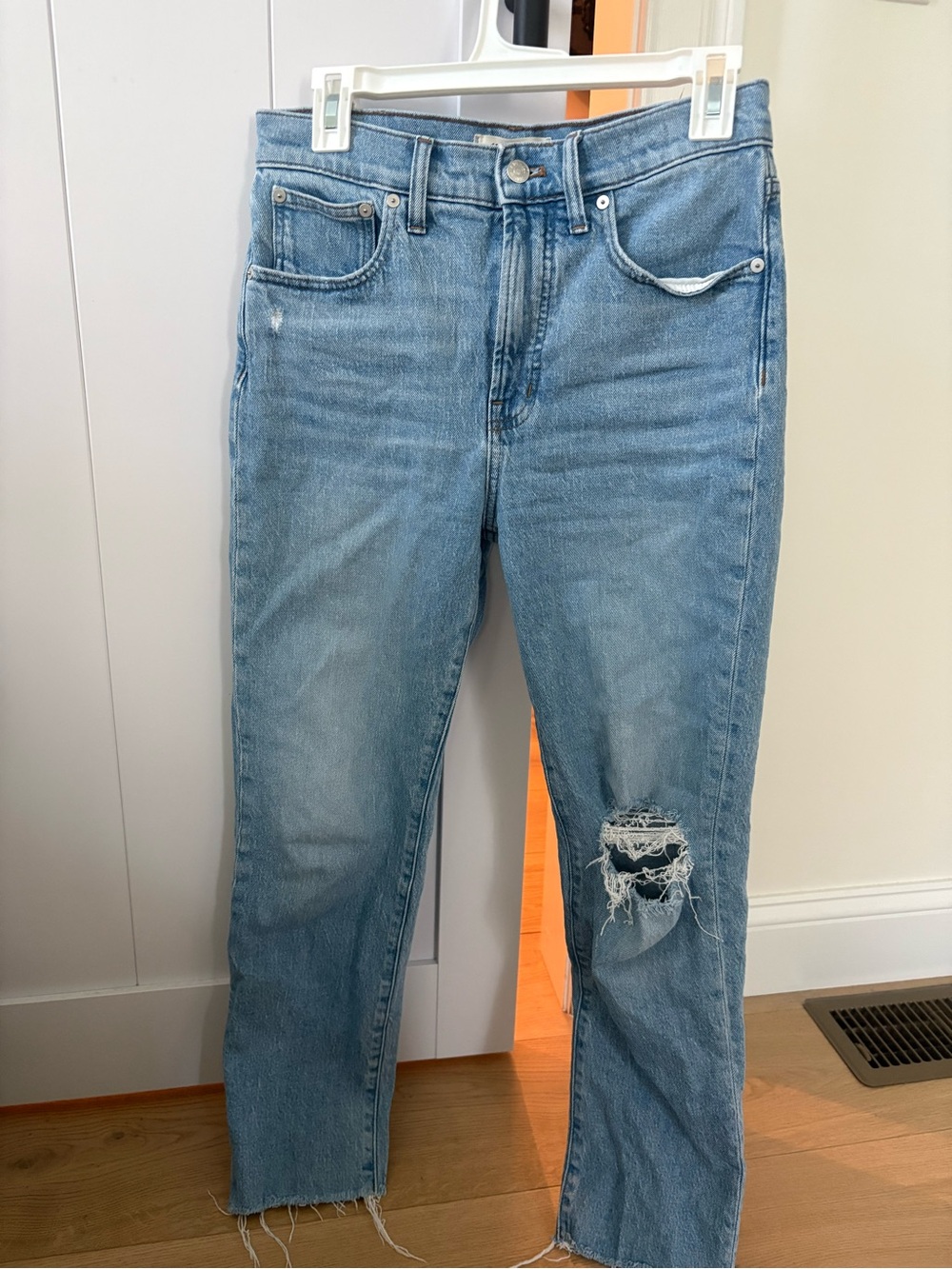 Madewell Light Blue Distressed Straight-Leg Jeans